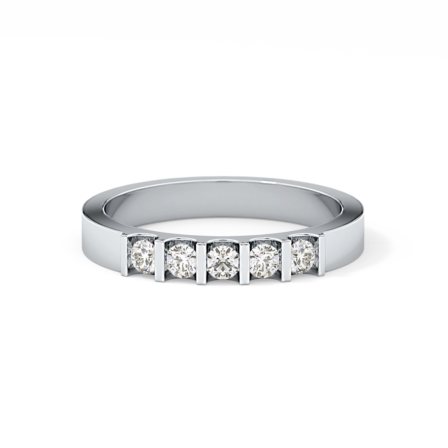 Five Stones Wedding Band with 0.37 TCW Round Cut Moissanite – Yellow, White, or Rose Gold