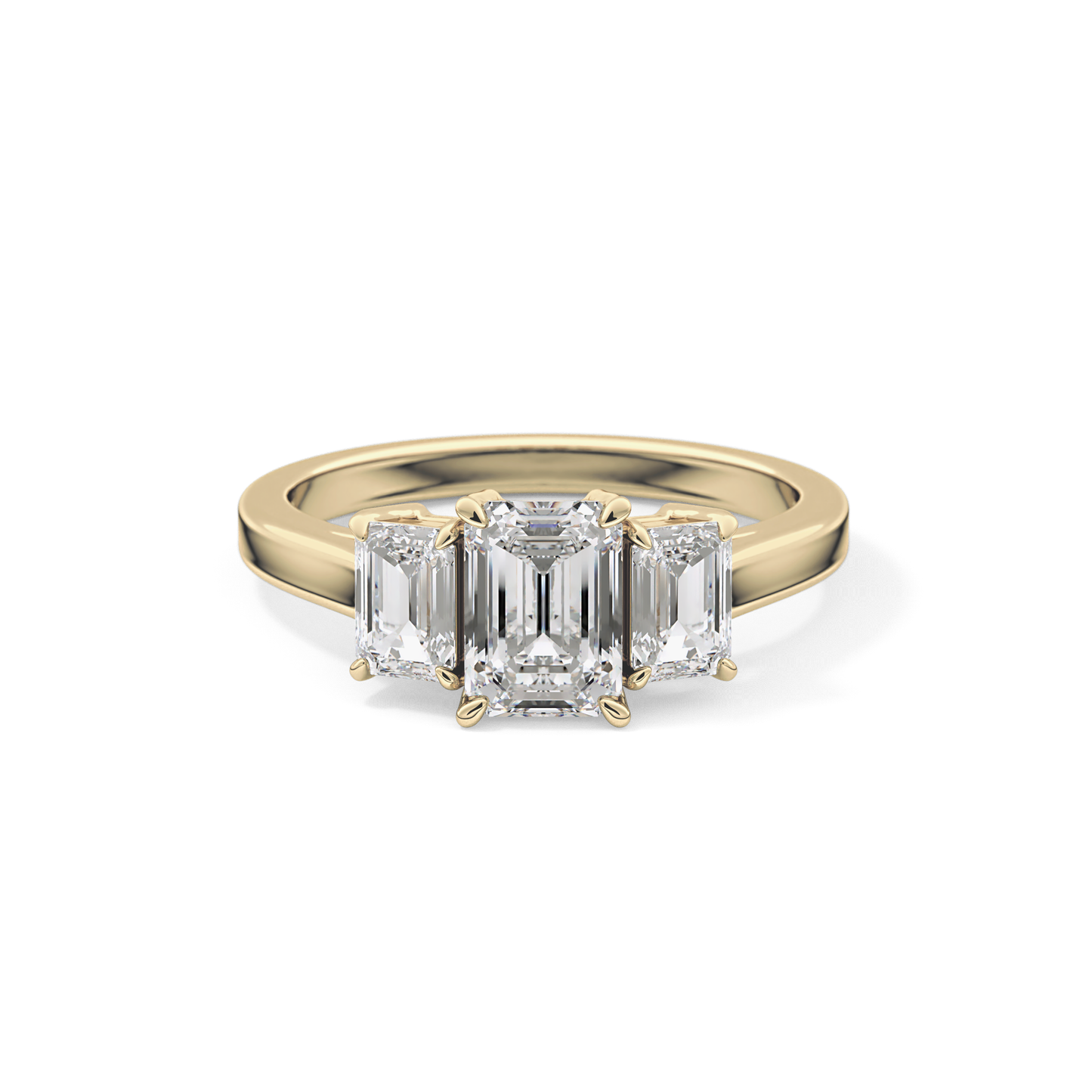 Emerald Threee Stone Lab Grown Diamond Engagement Ring