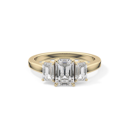 Emerald Threee Stone Lab Grown Diamond Engagement Ring