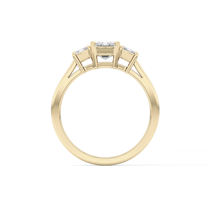 Emerald Threee Stone Lab Grown Diamond Engagement Ring