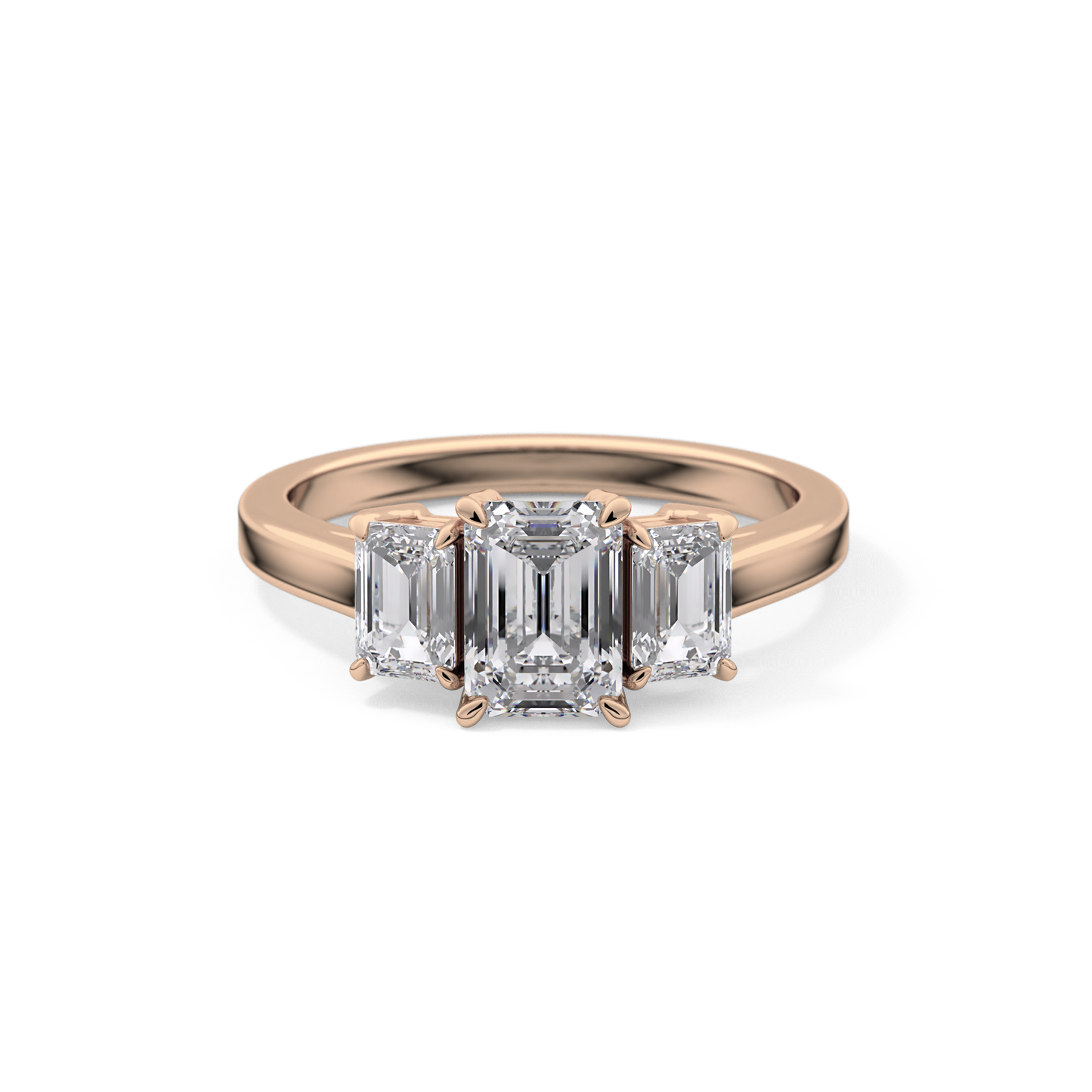 Emerald Threee Stone Lab Grown Diamond Engagement Ring