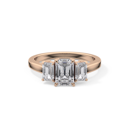 Emerald Threee Stone Lab Grown Diamond Engagement Ring