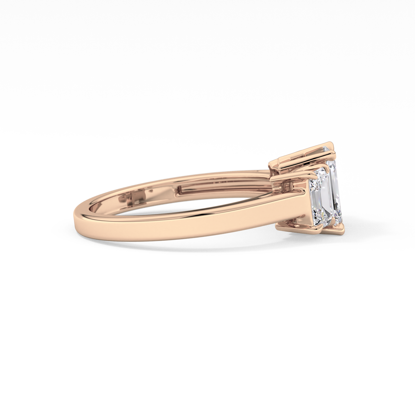 Emerald Threee Stone Lab Grown Diamond Engagement Ring