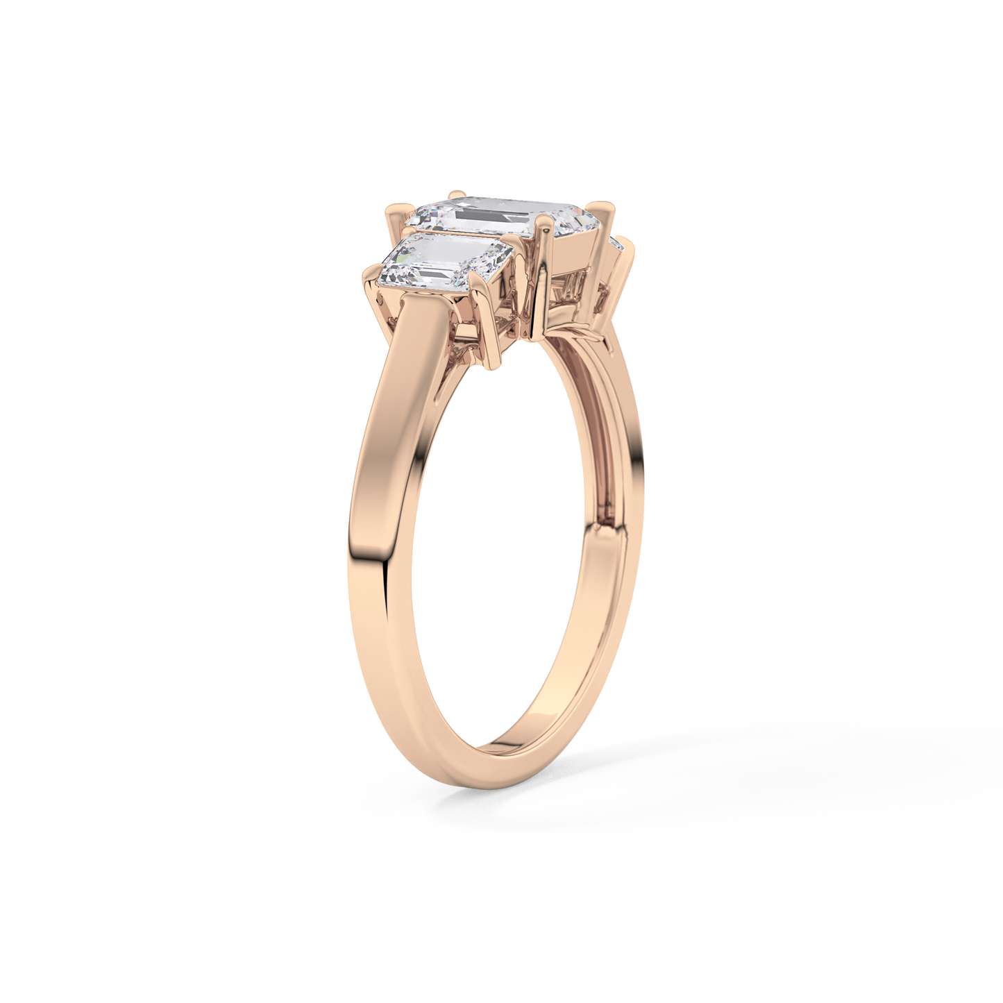 Emerald Threee Stone Lab Grown Diamond Engagement Ring