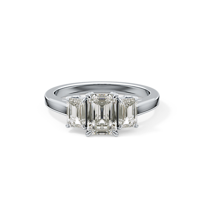 Emerald Threee Stone Lab Grown Diamond Engagement Ring