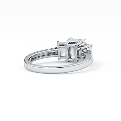 Emerald Threee Stone Lab Grown Diamond Engagement Ring
