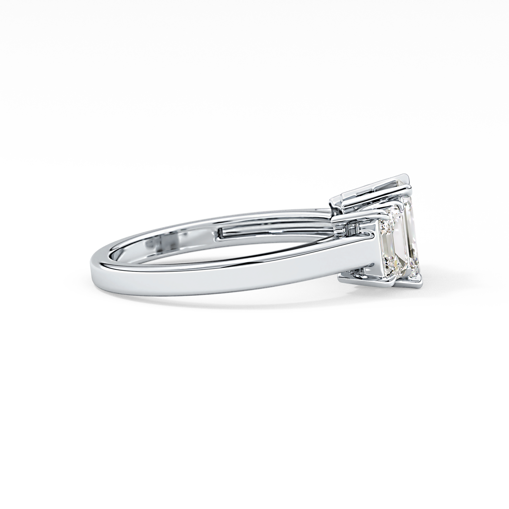 Emerald Threee Stone Lab Grown Diamond Engagement Ring