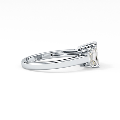 Emerald Threee Stone Lab Grown Diamond Engagement Ring