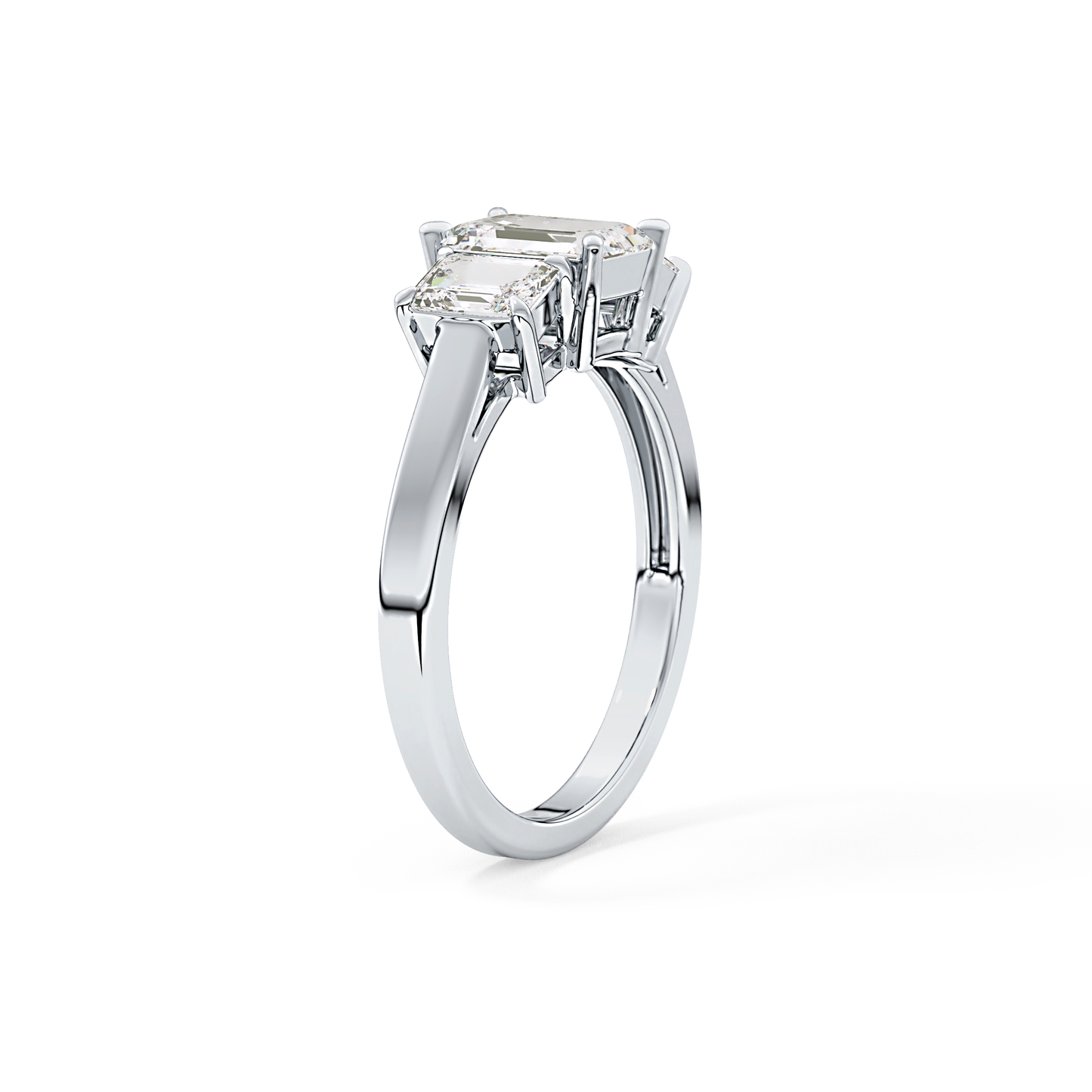 Emerald Threee Stone Lab Grown Diamond Engagement Ring