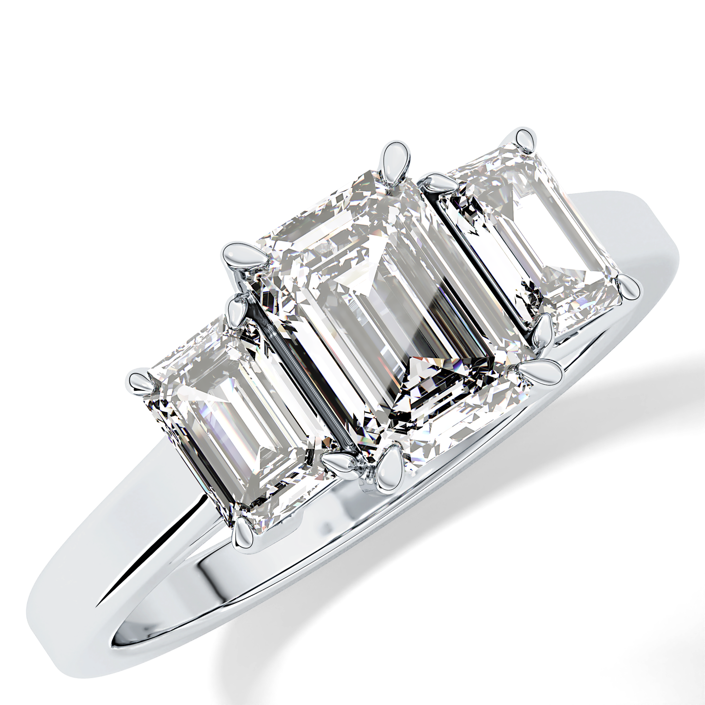 Emerald Threee Stone Lab Grown Diamond Engagement Ring