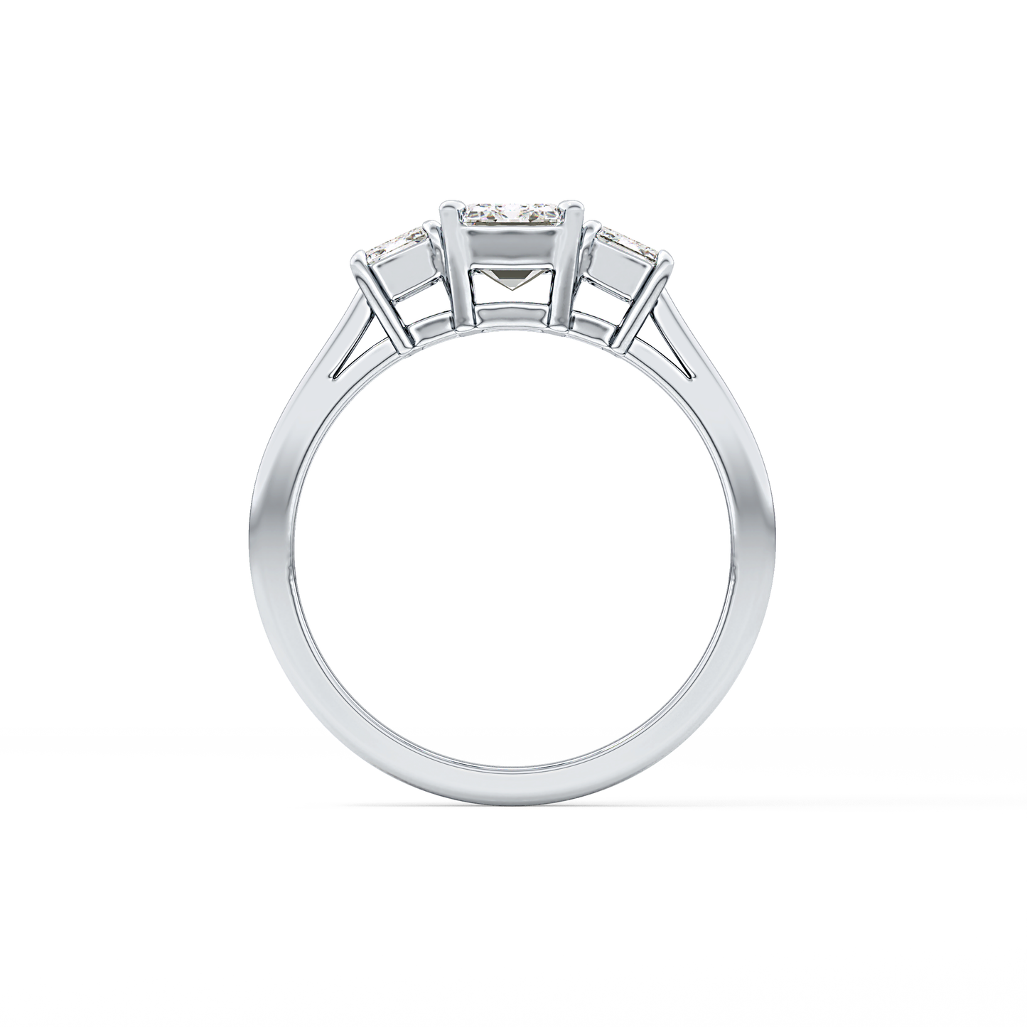 Emerald Threee Stone Lab Grown Diamond Engagement Ring