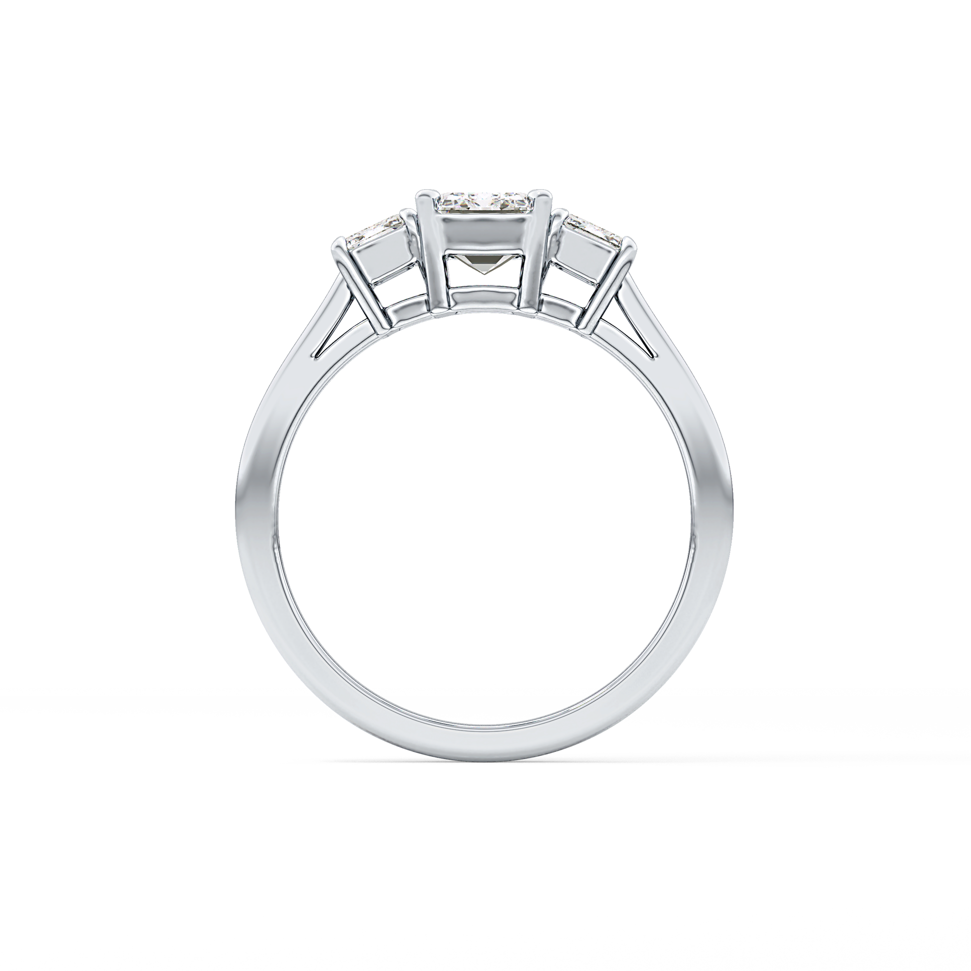 Emerald Threee Stone Lab Grown Diamond Engagement Ring
