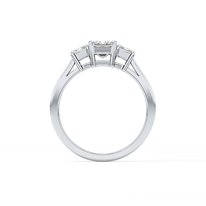 Emerald Threee Stone Lab Grown Diamond Engagement Ring