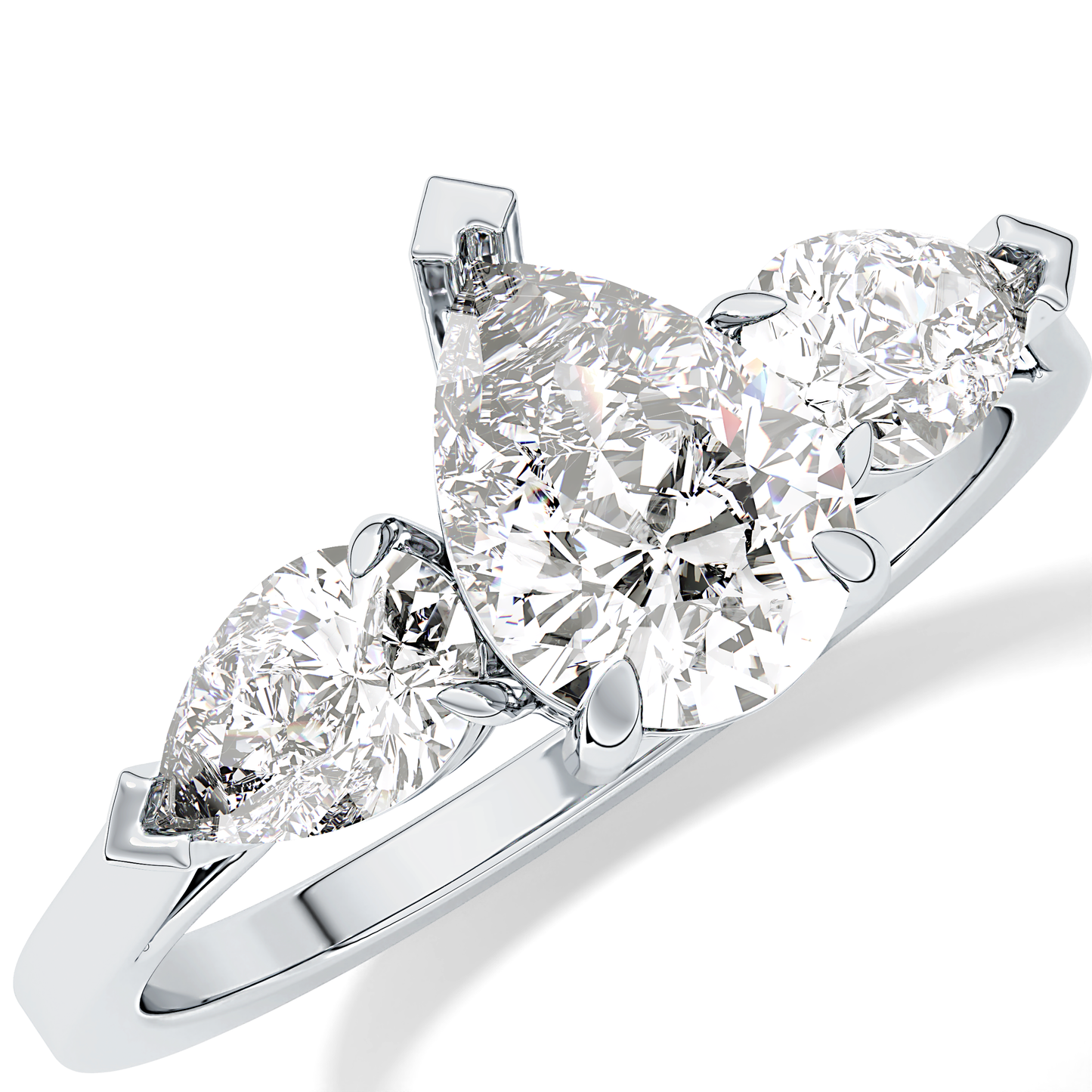 Pear Three Stone Lab Grown Diamond Engagement Ring