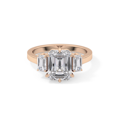 Emerald Three StoneLab Grown Diamond Engagement Ring