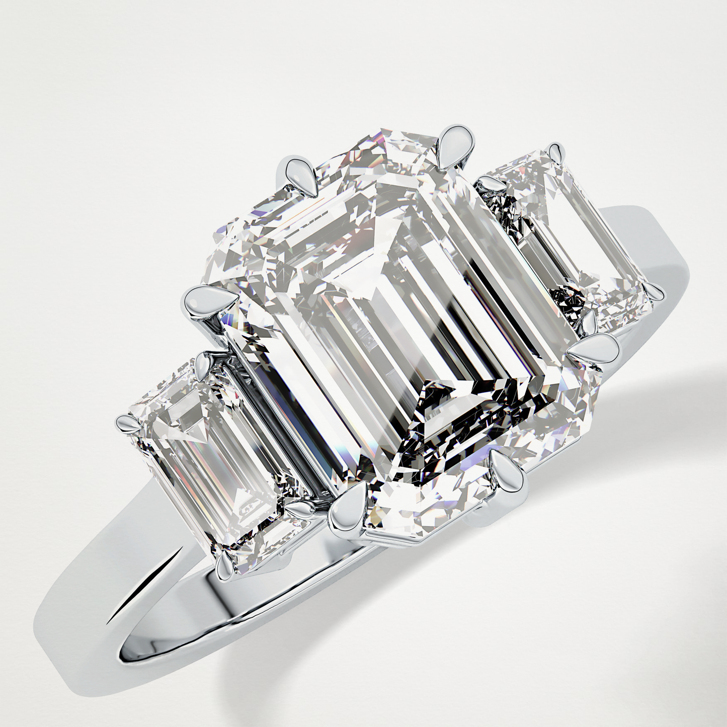 Emerald Three Stone Lab Grown Diamond Engagement Ring
