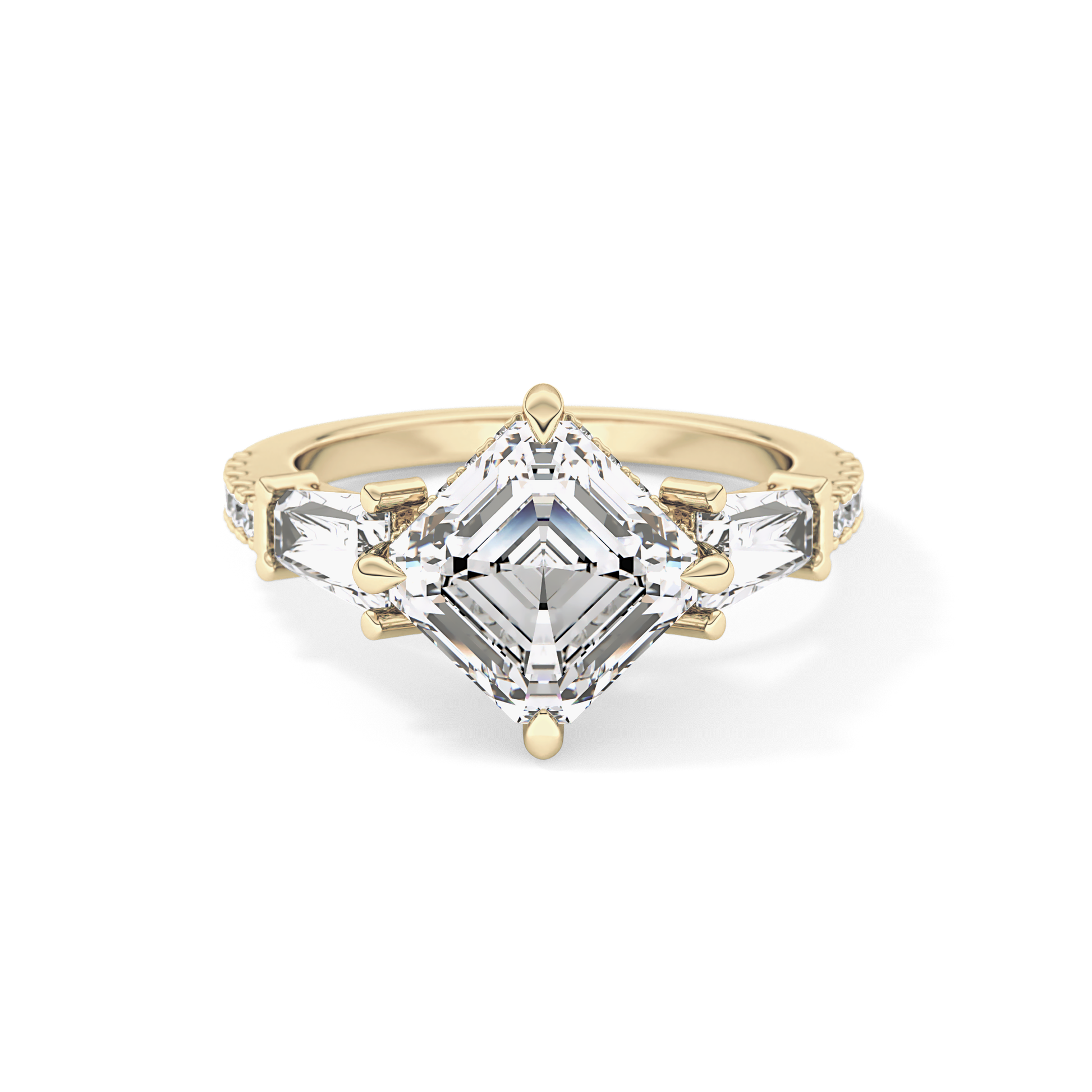 East West Asscher Cluster Lab Grown Diamond Engagement Ring