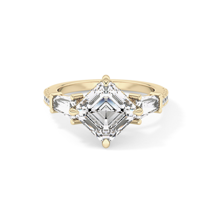 East West Asscher Cluster Lab Grown Diamond Engagement Ring
