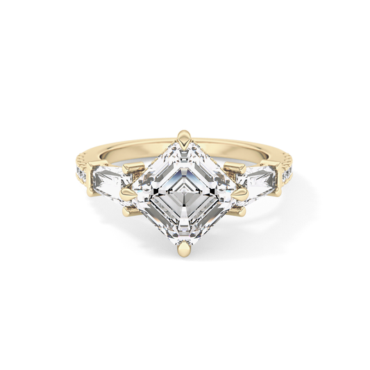 East West Asscher Cluster Lab Grown Diamond Engagement Ring