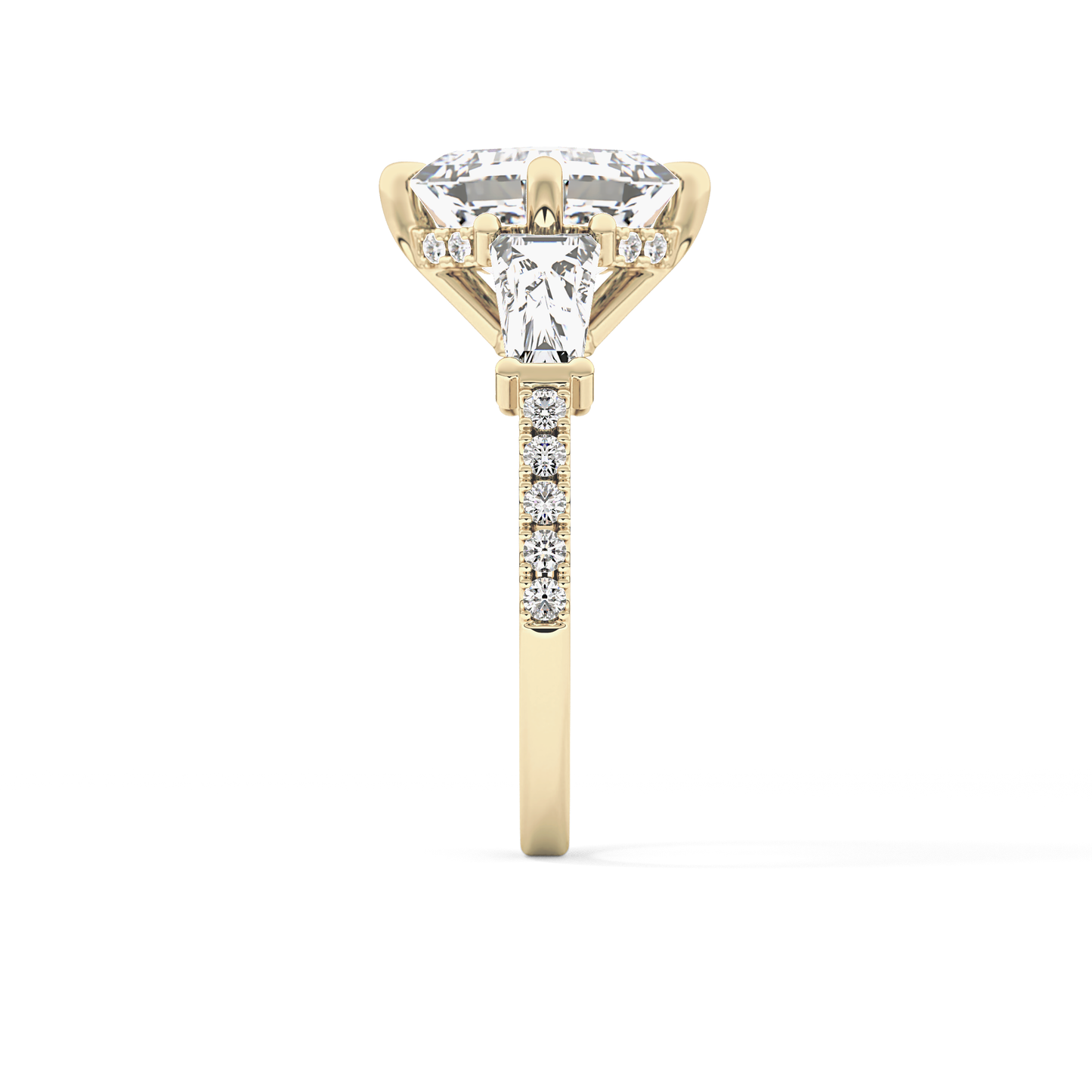 East West Asscher Cluster Lab Grown Diamond Engagement Ring