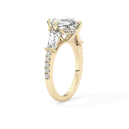 East West Asscher Cluster Lab Grown Diamond Engagement Ring
