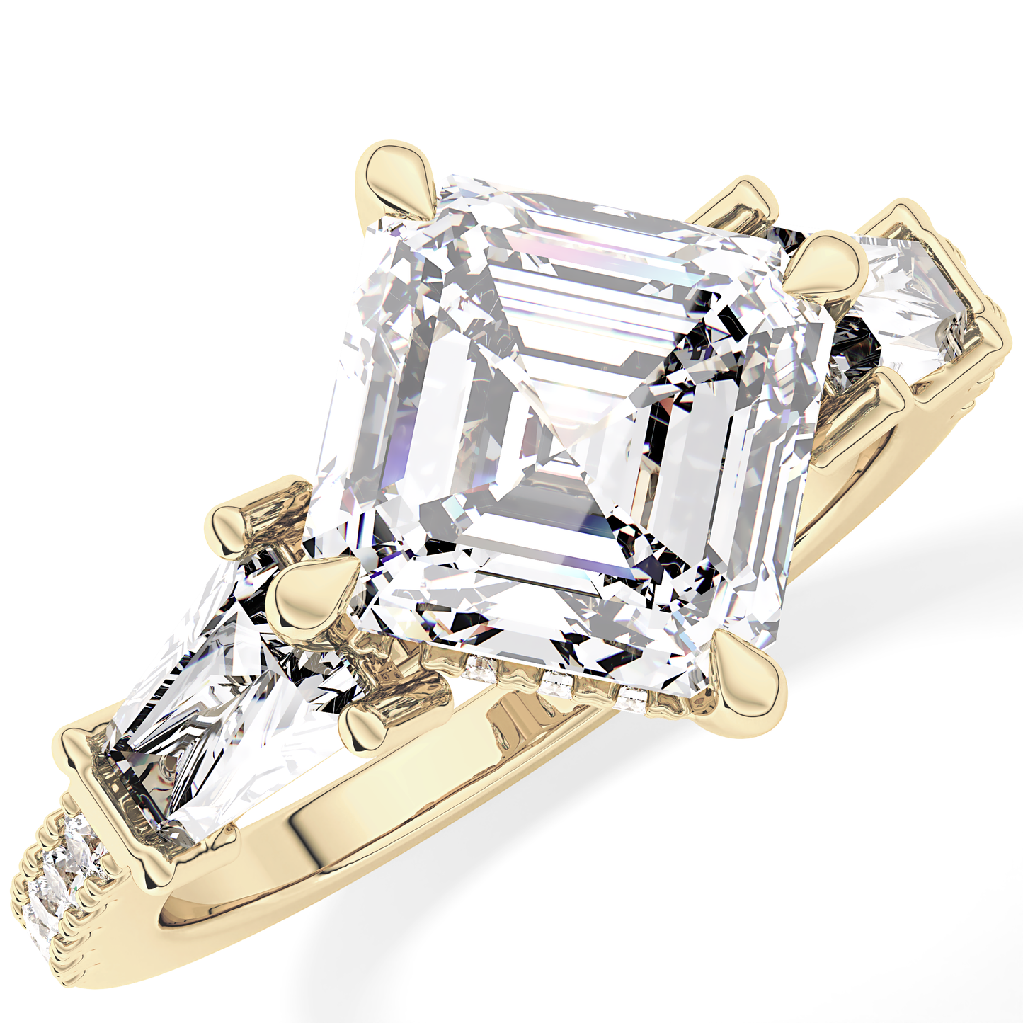 East West Asscher Cluster Lab Grown Diamond Engagement Ring
