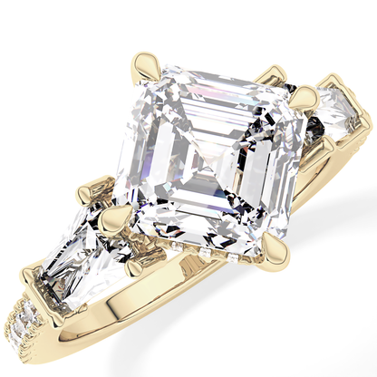 East West Asscher Cluster Lab Grown Diamond Engagement Ring