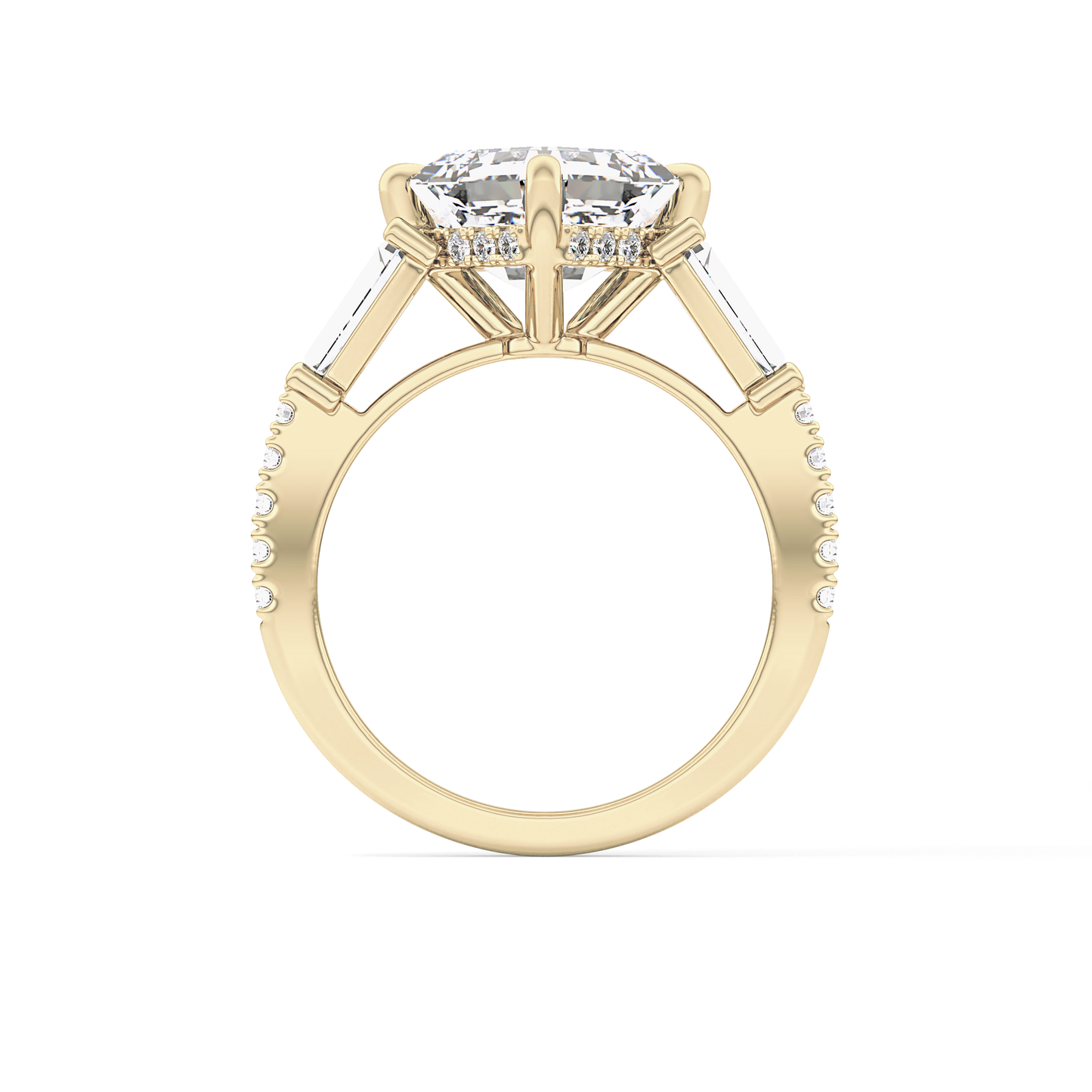 East West Asscher Cluster Lab Grown Diamond Engagement Ring