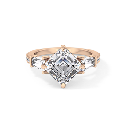 East West Asscher Cluster Lab Grown Diamond Engagement Ring