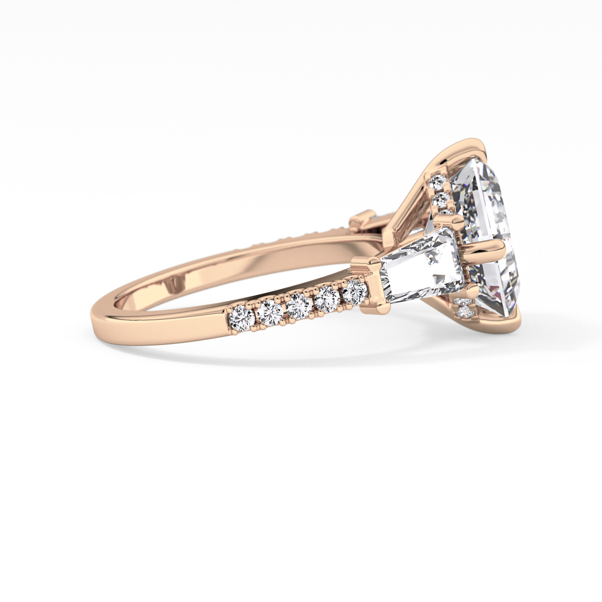 East West Asscher Cluster Lab Grown Diamond Engagement Ring