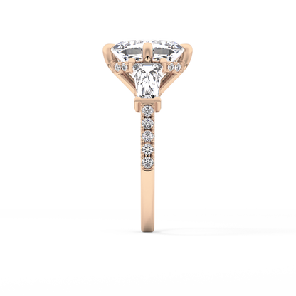 East West Asscher Cluster Lab Grown Diamond Engagement Ring