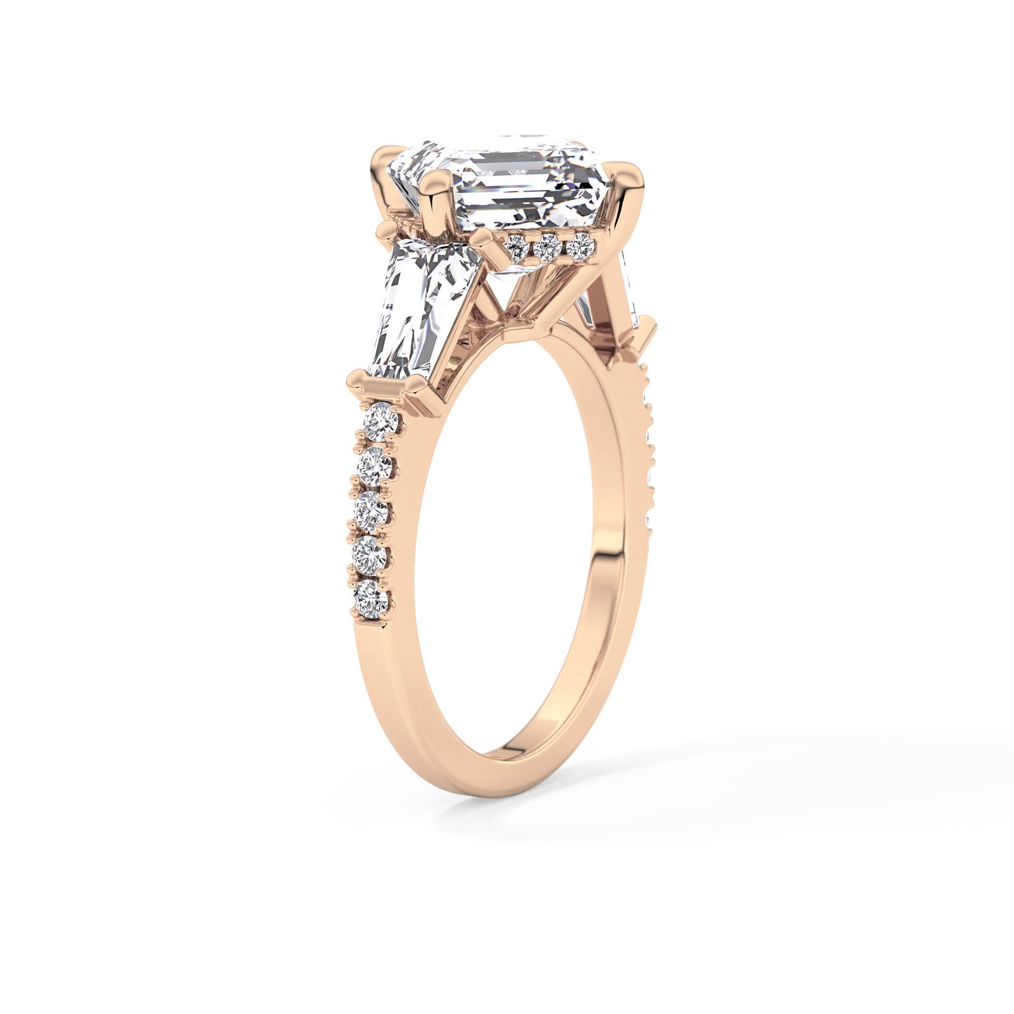 East West Asscher Cluster Lab Grown Diamond Engagement Ring
