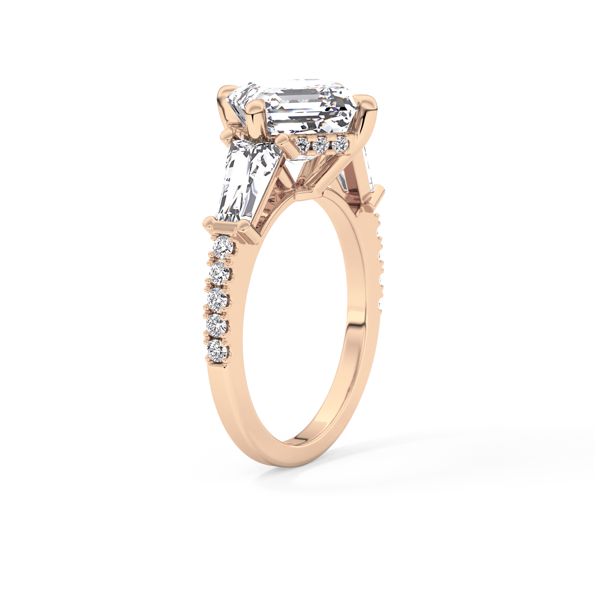 East West Asscher Cluster Lab Grown Diamond Engagement Ring