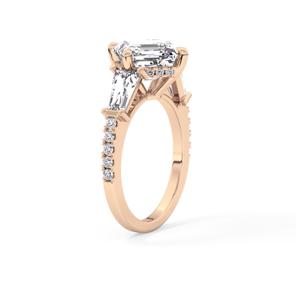 East West Asscher Cluster Lab Grown Diamond Engagement Ring
