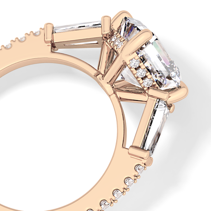 East West Asscher Cluster Lab Grown Diamond Engagement Ring