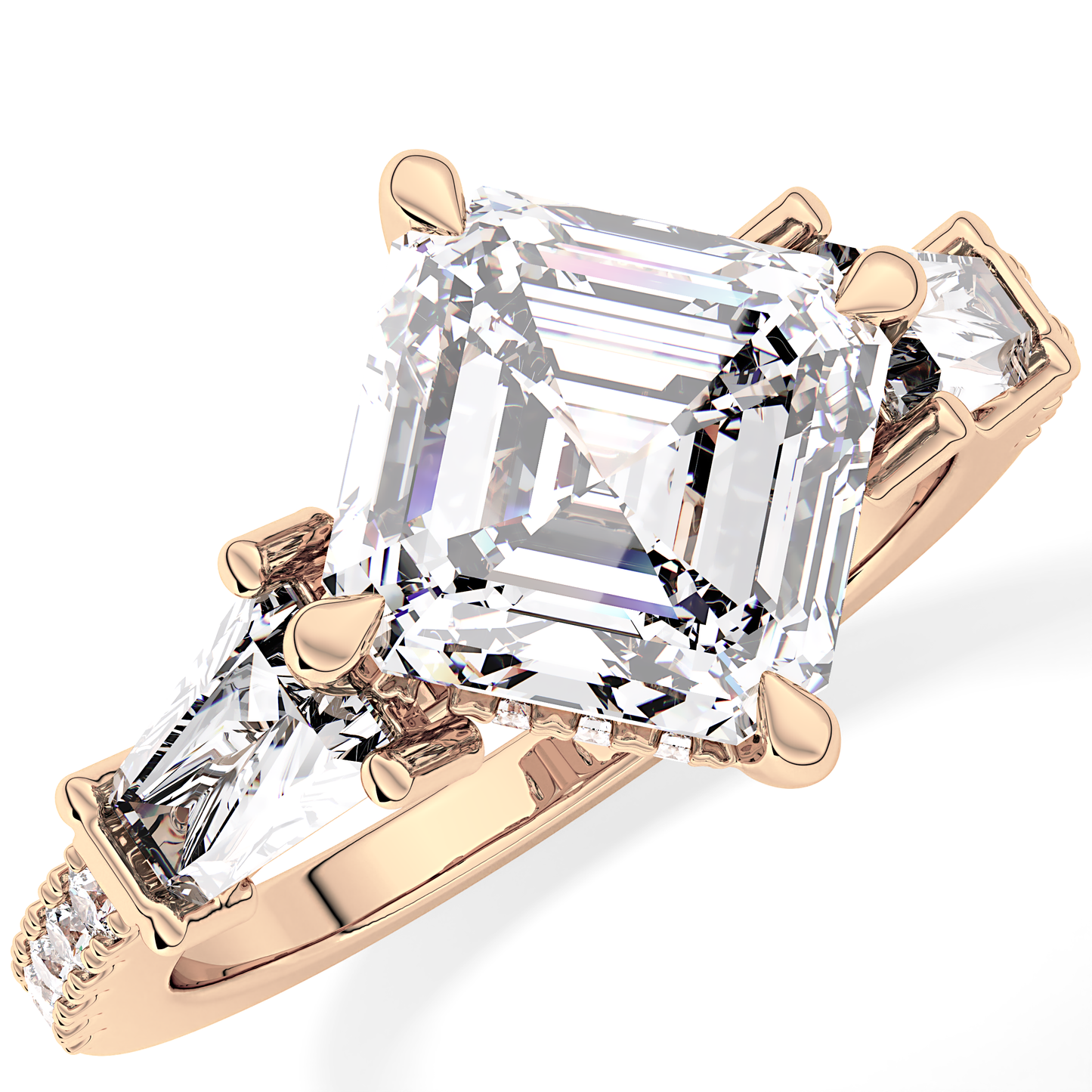 East West Asscher Cluster Lab Grown Diamond Engagement Ring