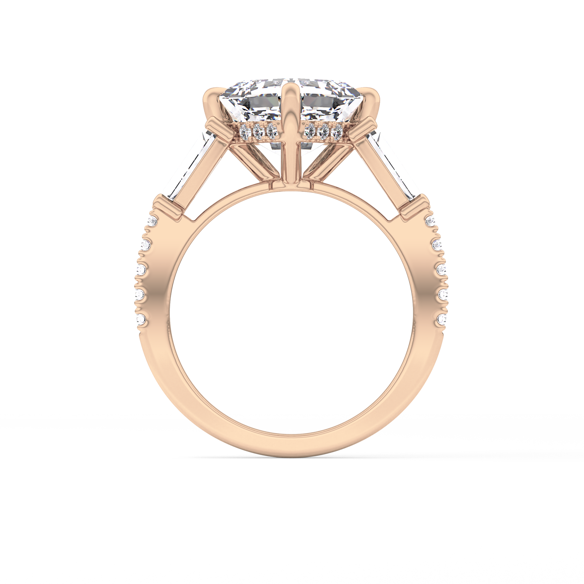 East West Asscher Cluster Lab Grown Diamond Engagement Ring