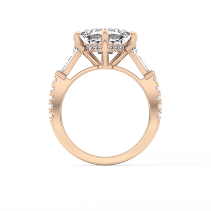 East West Asscher Cluster Lab Grown Diamond Engagement Ring