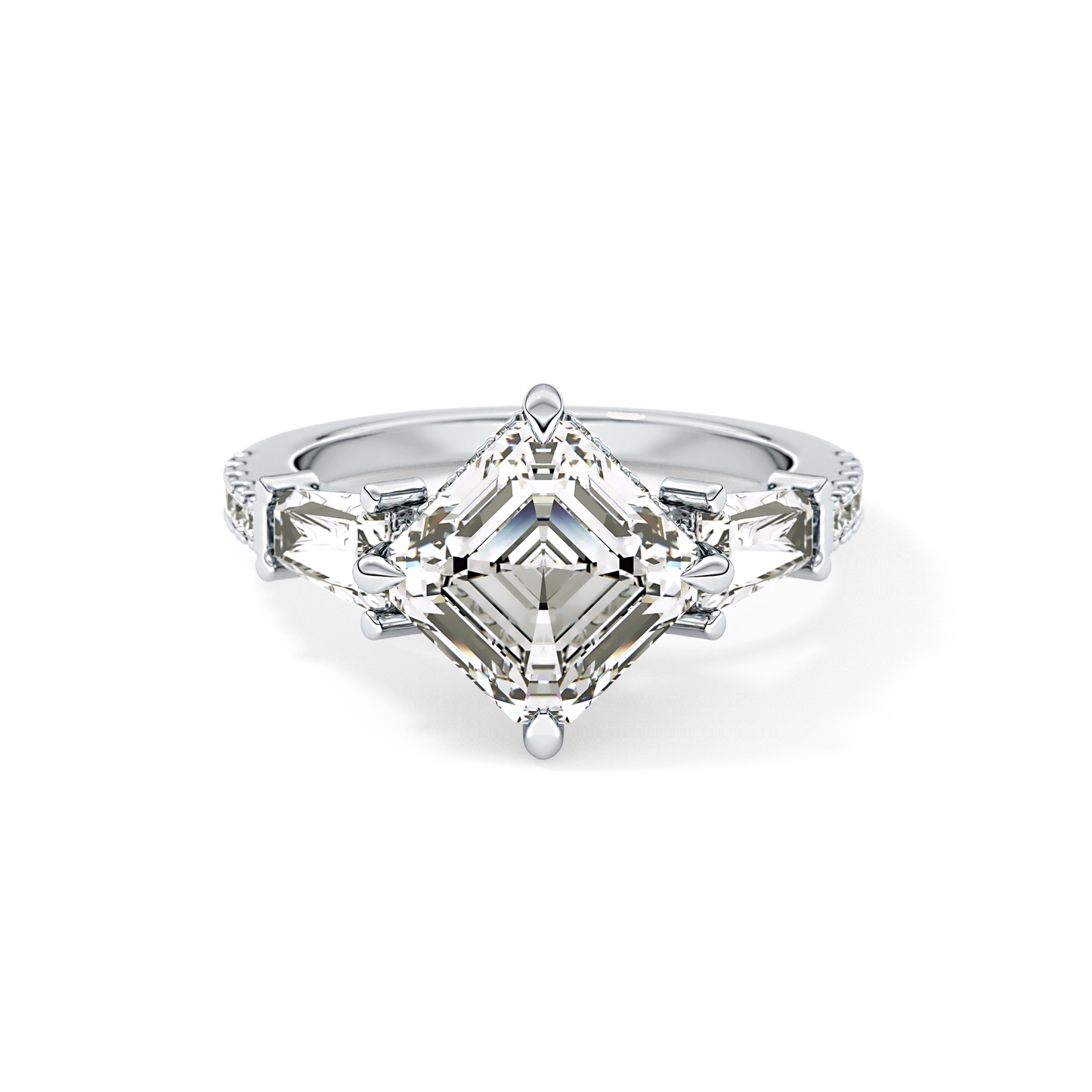 East West Asscher Cluster Lab Grown Diamond Engagement Ring