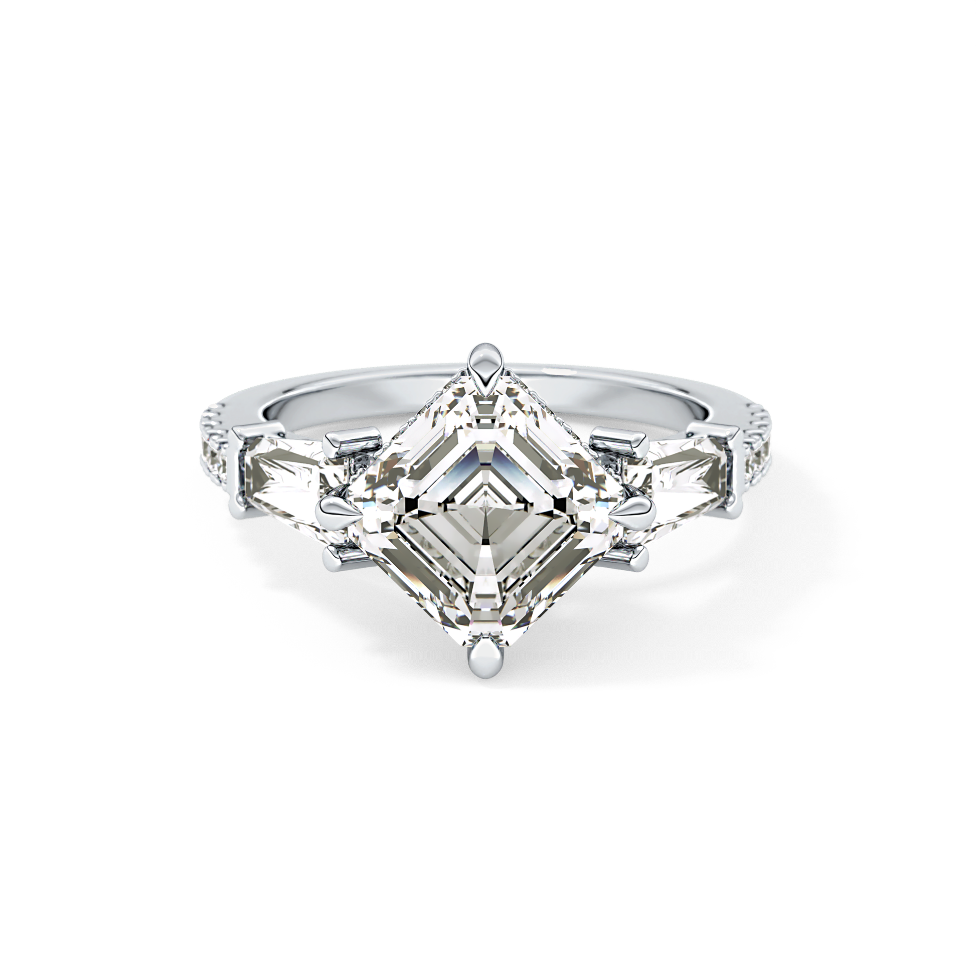 East West Asscher Cluster Lab Grown Diamond Engagement Ring