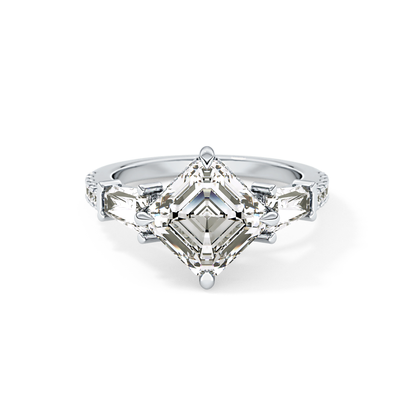 East West Asscher Cluster Lab Grown Diamond Engagement Ring