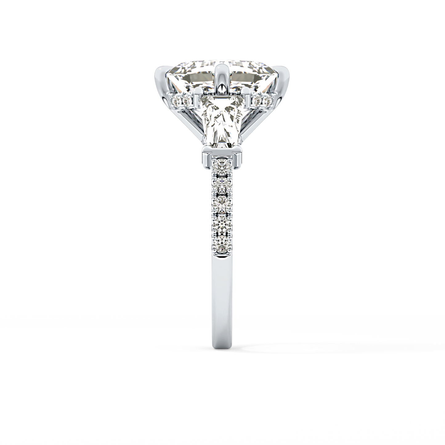 East West Asscher Cluster Lab Grown Diamond Engagement Ring