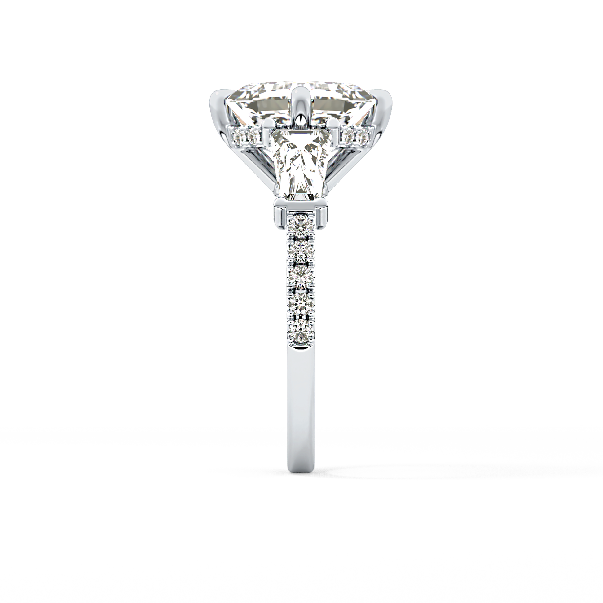 East West Asscher Cluster Lab Grown Diamond Engagement Ring
