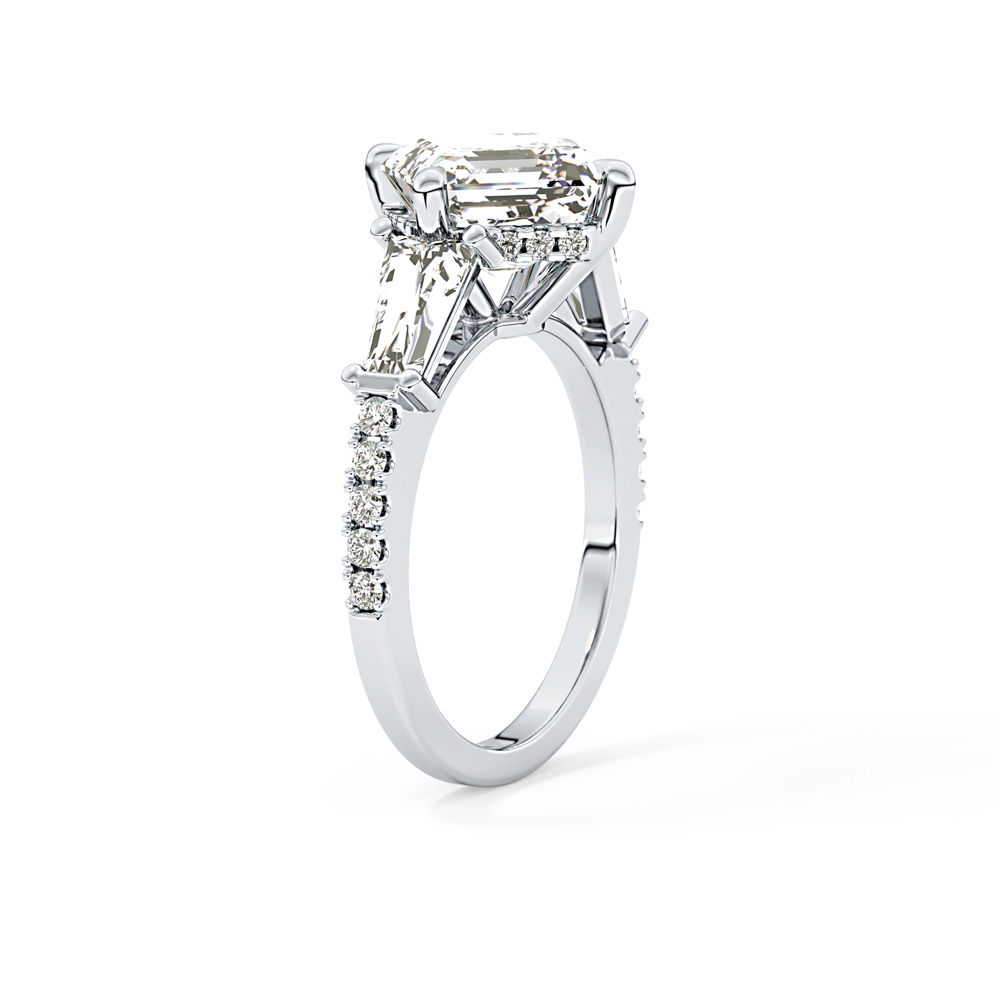 East West Asscher Cluster Lab Grown Diamond Engagement Ring