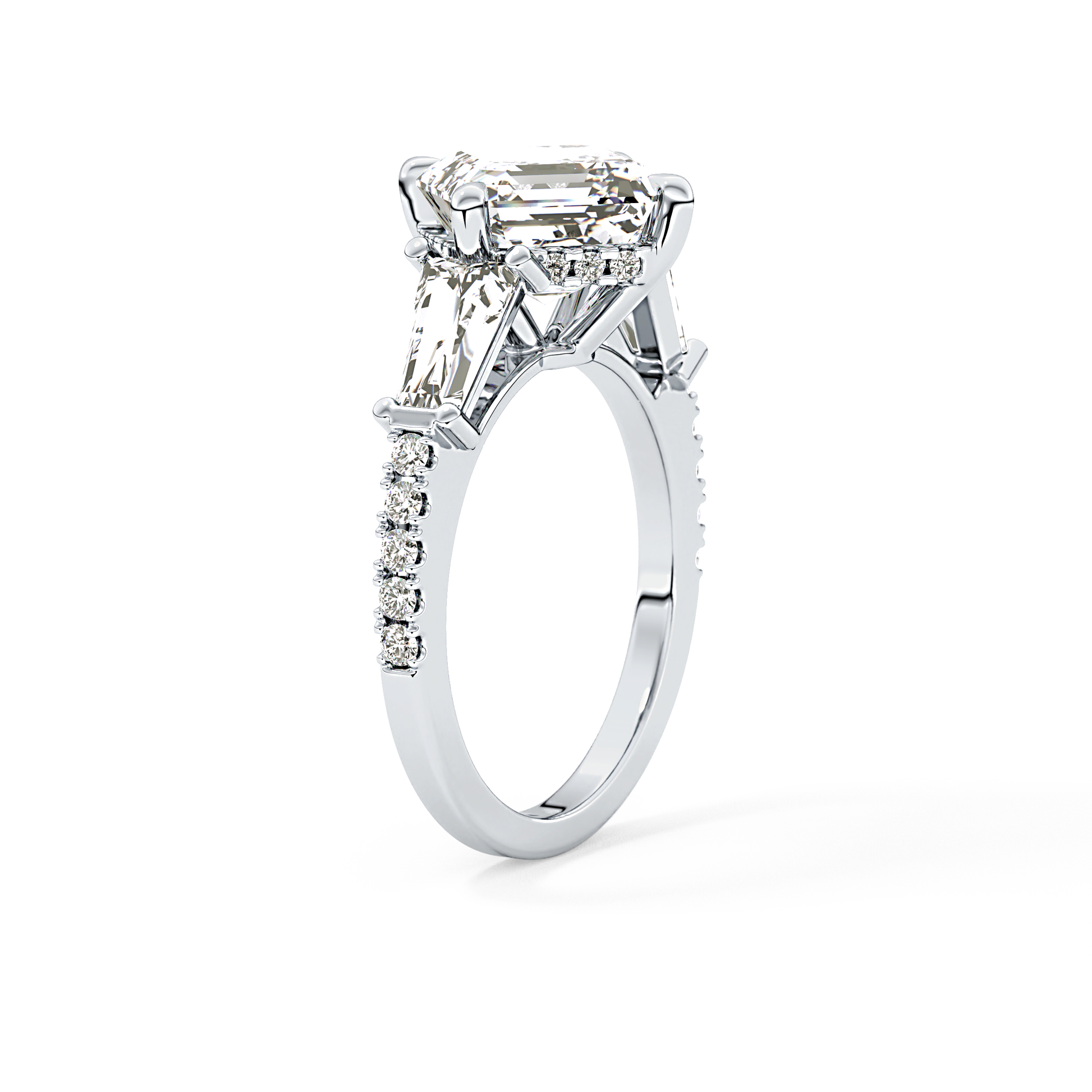 East West Asscher Cluster Lab Grown Diamond Engagement Ring