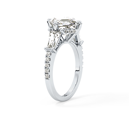 East West Asscher Cluster Lab Grown Diamond Engagement Ring