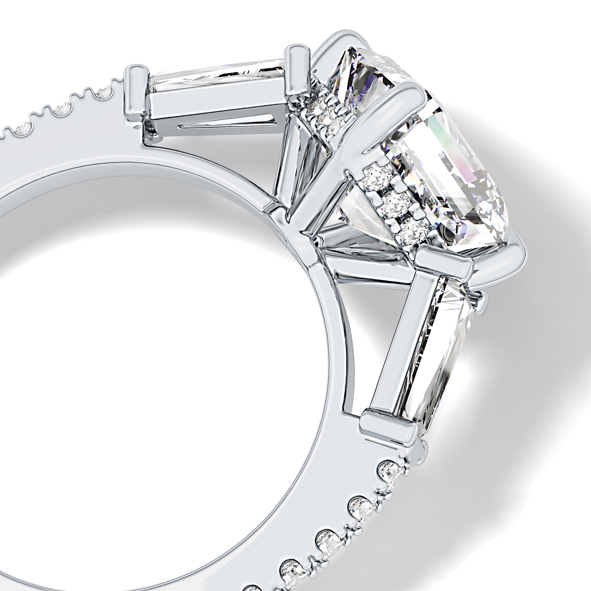 East West Asscher Cluster Lab Grown Diamond Engagement Ring