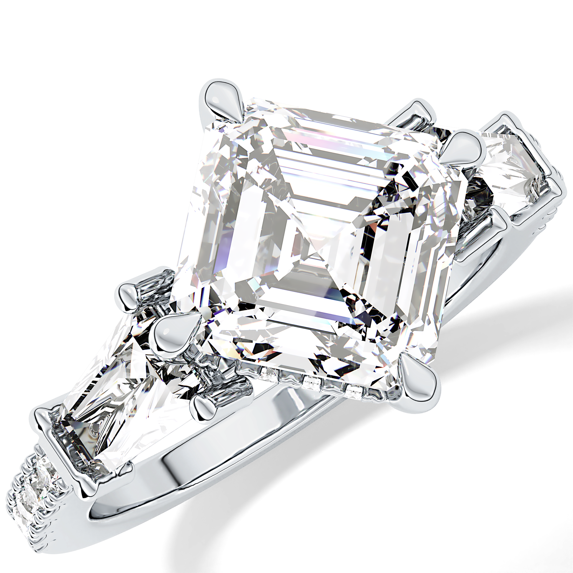 East West Asscher Cluster Lab Grown Diamond Engagement Ring
