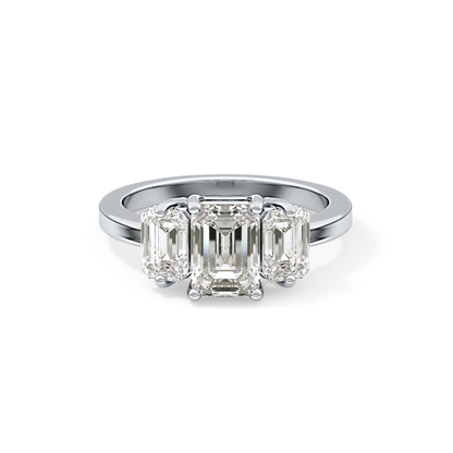 Emerald Three Stone Lab Grown Diamond Engagement Ring