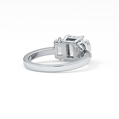 Emerald Three Stone Lab Grown Diamond Engagement Ring